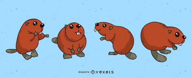 Cute beaver cartoon set Cute beaver cartoon set