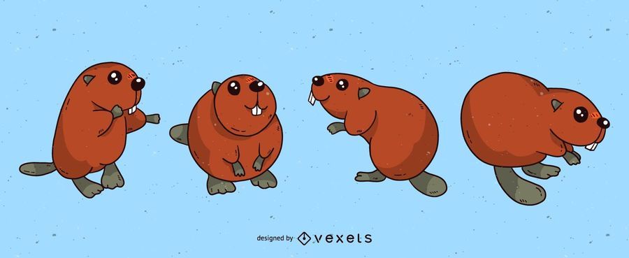 Cute beaver cartoon set Cute beaver cartoon set