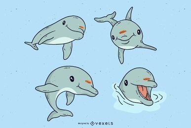 Cute dolphin cartoon set Cute dolphin cartoon set