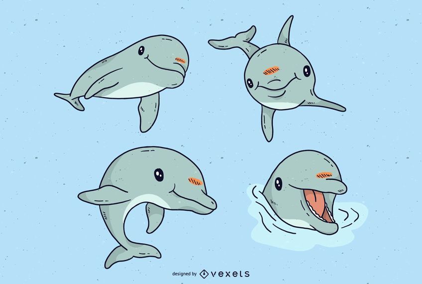 Conjunto de dibujos animados lindo delfín Conjunto de dibujos animados lindo delfín