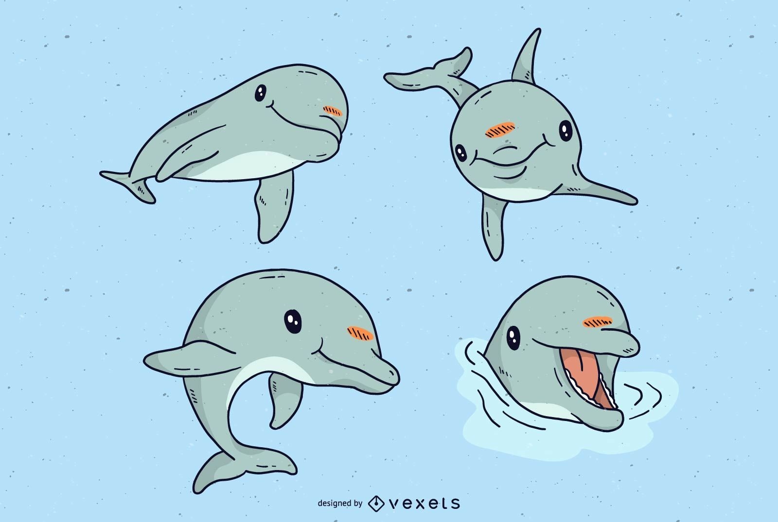 Conjunto de desenho animado de golfinho fofo