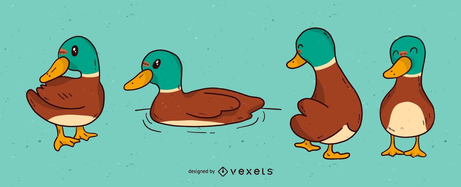 Cute Duck Cartoon Set - Vector Download