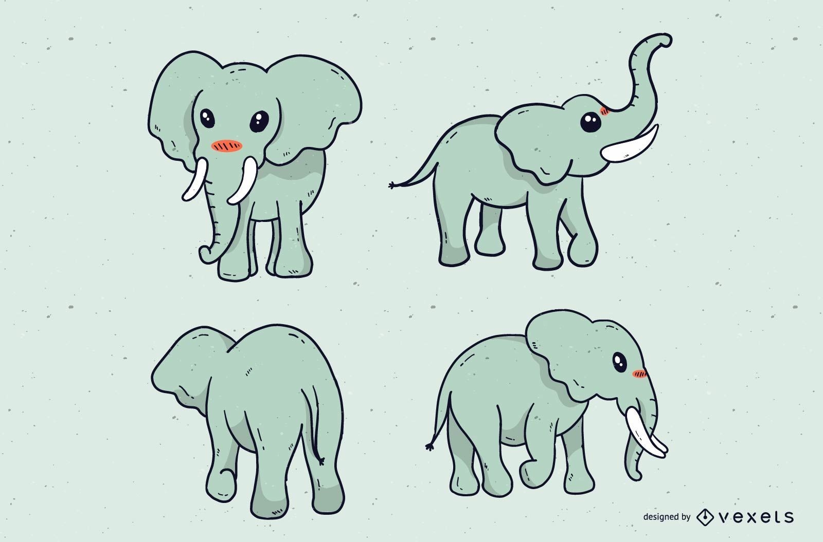 Conjunto de desenho de elefante fofo