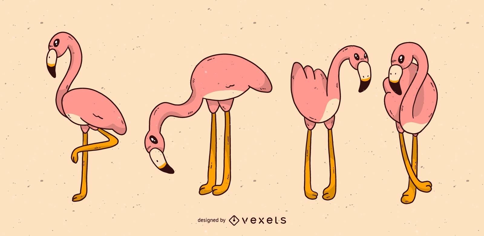 Cute flamingo cartoon set
