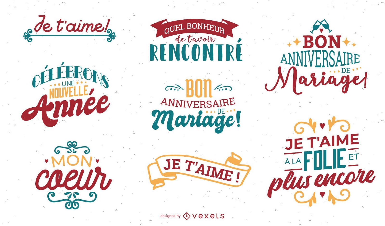 Conjunto de letras francesas de San Valentín
