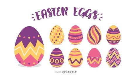 Colorful flat Easter Eggs Illustration Set