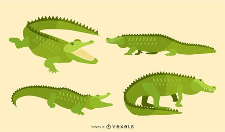 Flat Alligator Illustration Set Flat Alligator Illustration Set