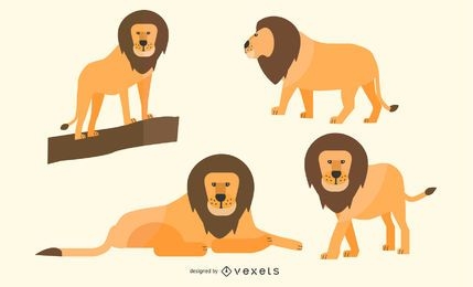 Flat Lion Illustration Set Vector Download