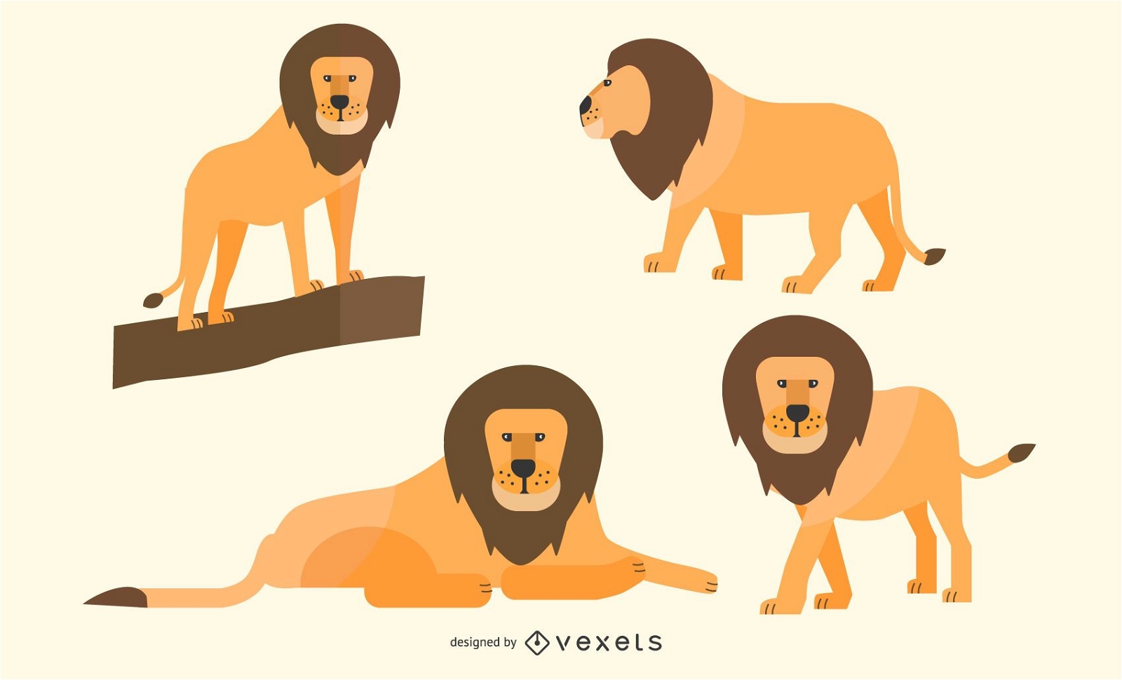 Conjunto de ilustração de leão plano