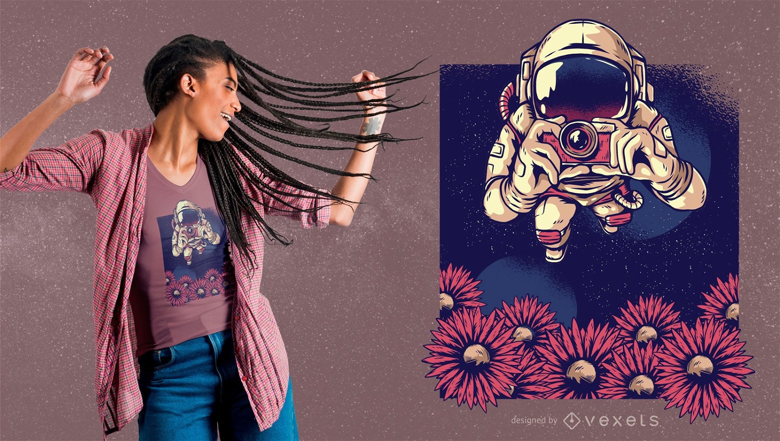 Design floral de camisetas de fotógrafo de astronauta