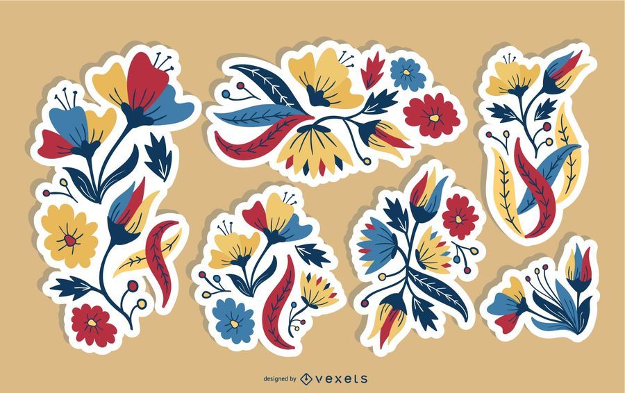 Blumen-Patches-Illustrationssatz Blumen-Patches-Illustrationssatz