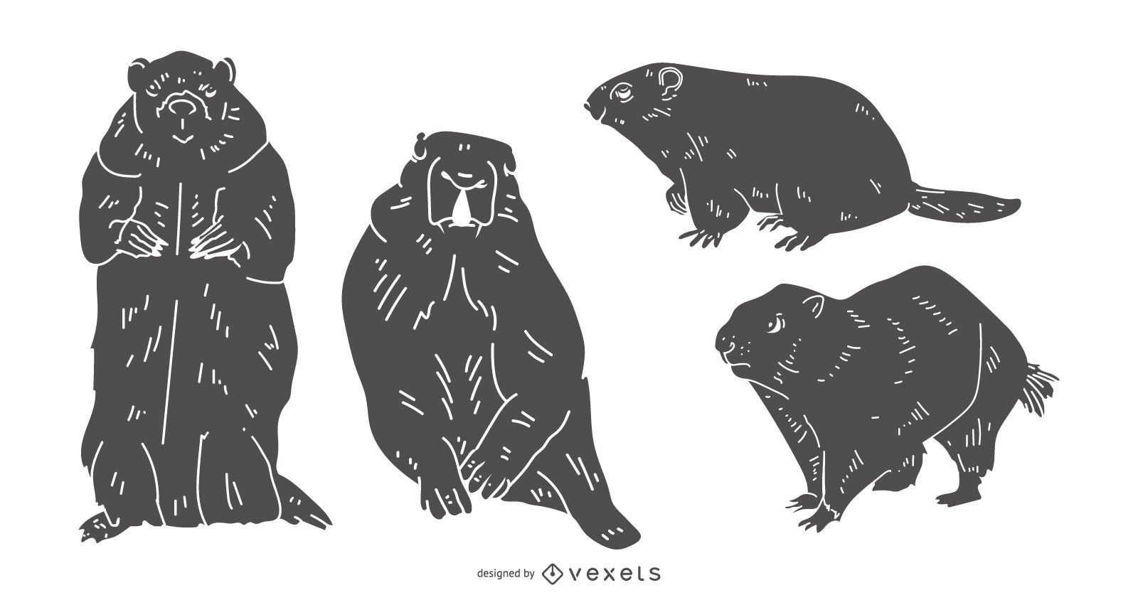 Conjunto de silhuetas detalhadas de Groundhog