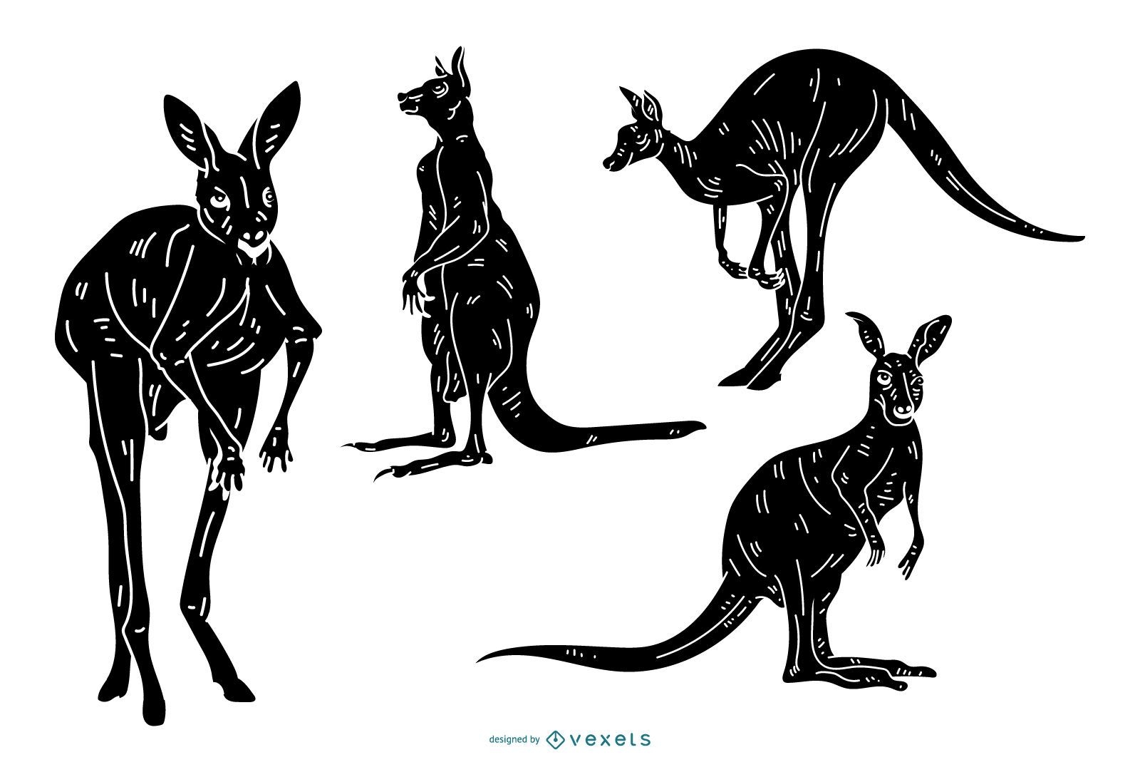 Detailed Kangaroo Silhouette Set
