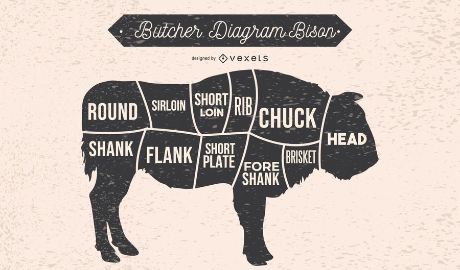 Butcher Diagram Bison Illustration Butcher Diagram Bison Illustration
