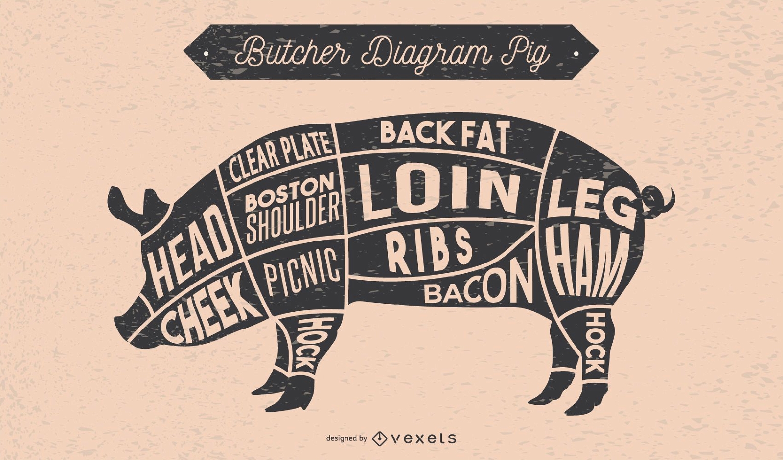 Ilustración de diagrama de carnicero de cerdo
