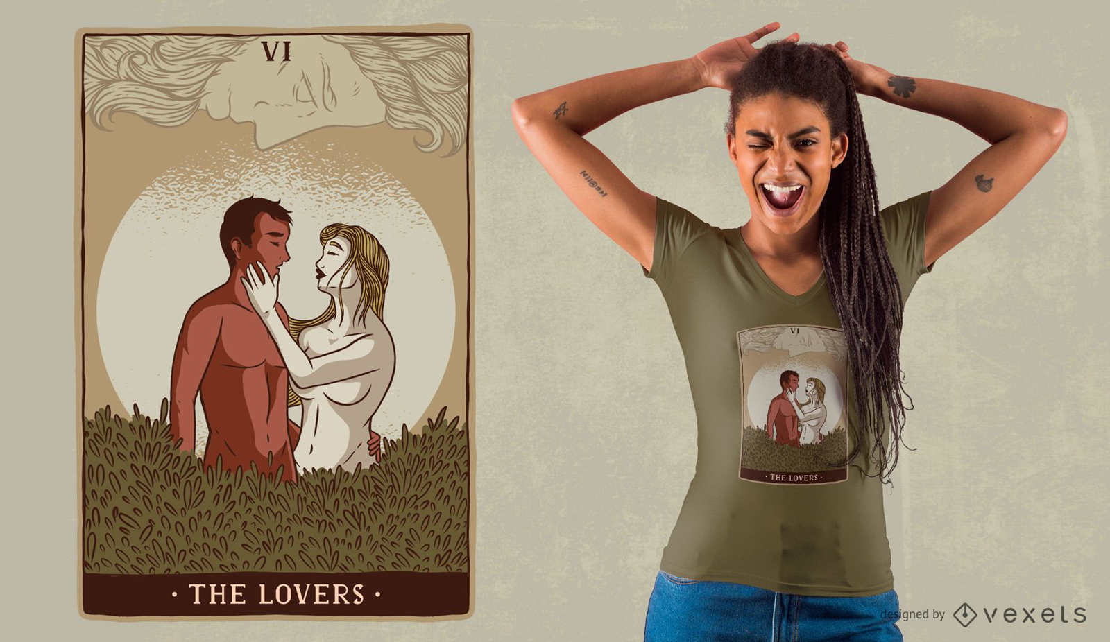 Diseño de camiseta Lovers Tarot Card