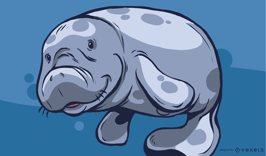 Cute Manatee Illustration Design Vector Download