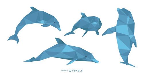 Polygonal Dolphin Illustration Set Polygonal Dolphin Illustration Set