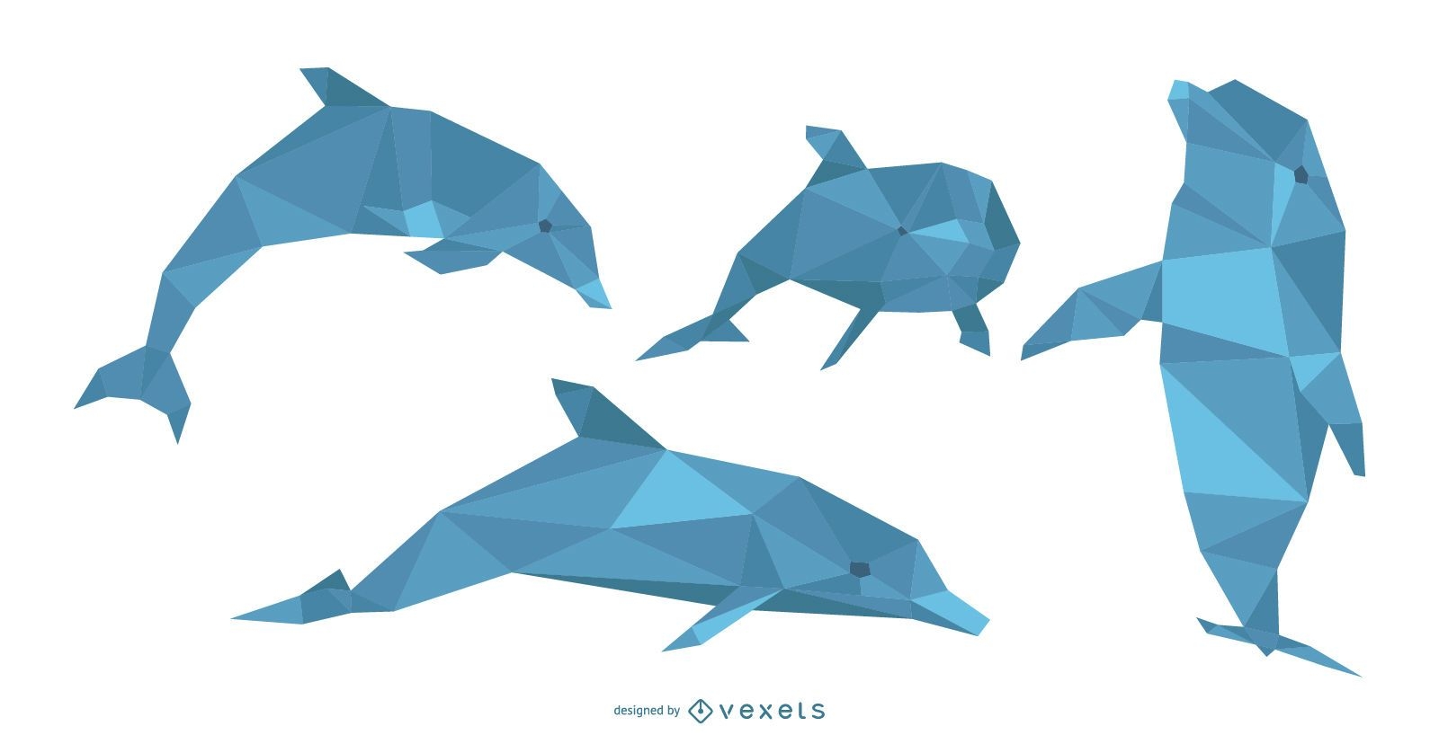 Conjunto de ilustração de golfinho poligonal