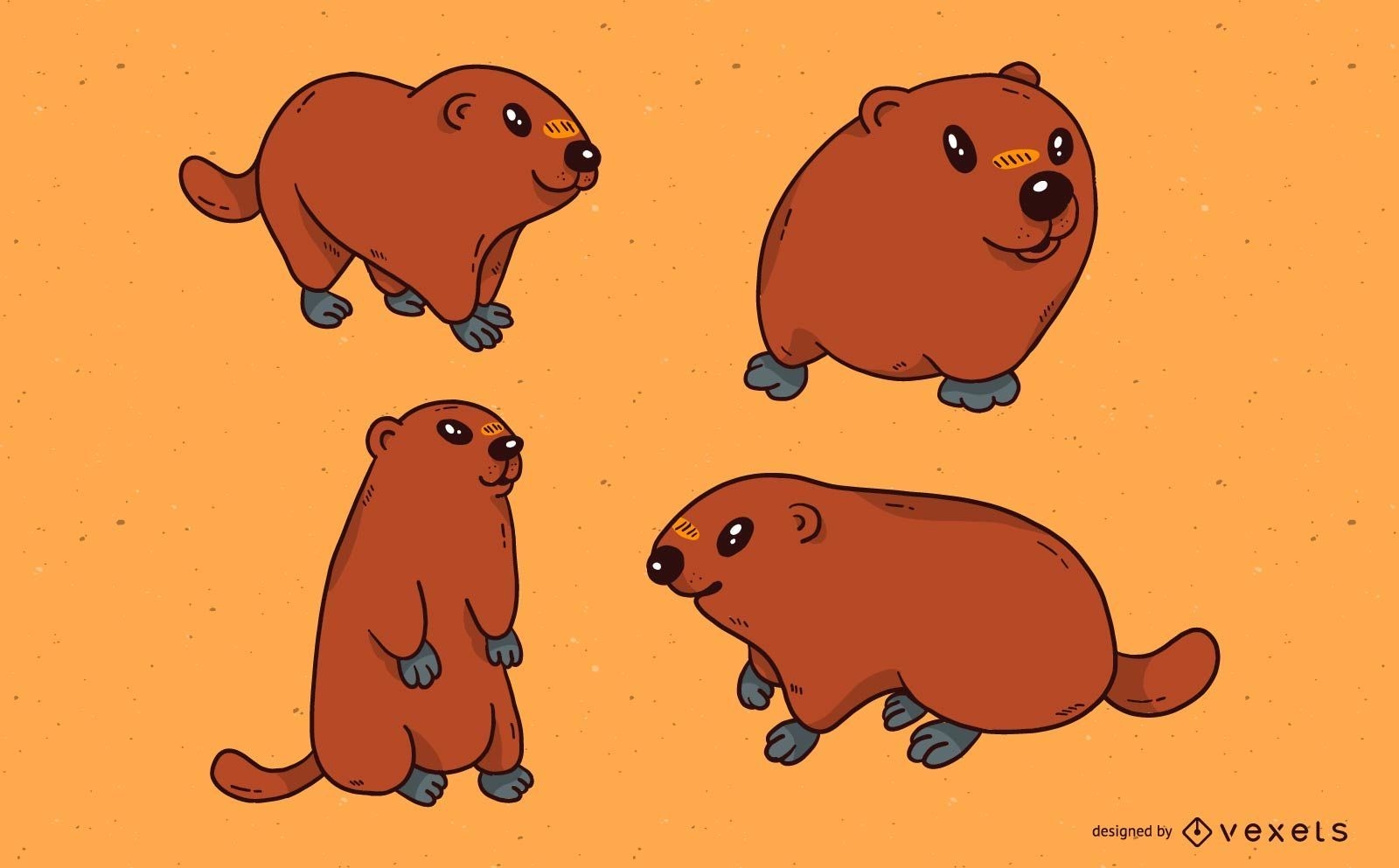 Cute groundhog illustration set