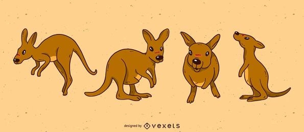 Cute kangaroo cartoon set