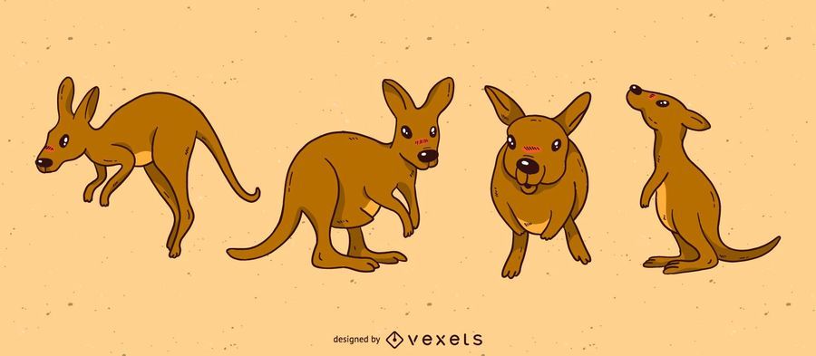 Cute kangaroo cartoon set Cute kangaroo cartoon set