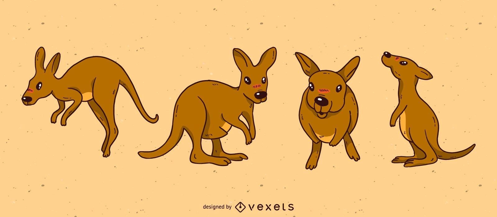 Conjunto de desenho animado de canguru fofo