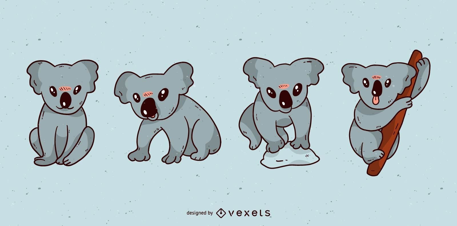 Cute koala cartoon set