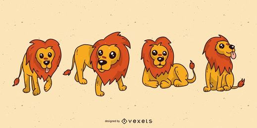 Cute lion cartoon set