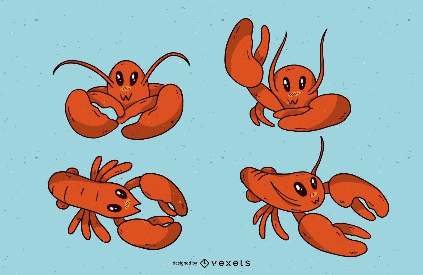 Cute lobster cartoon set
