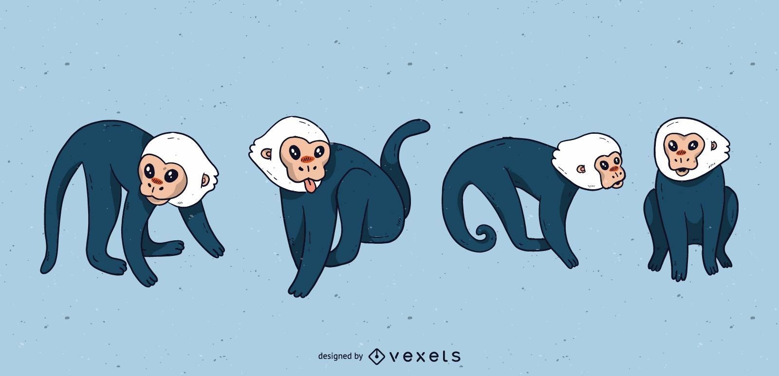Cute capuchin monkey cartoon set