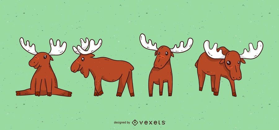 Cute moose cartoon set Cute moose cartoon set