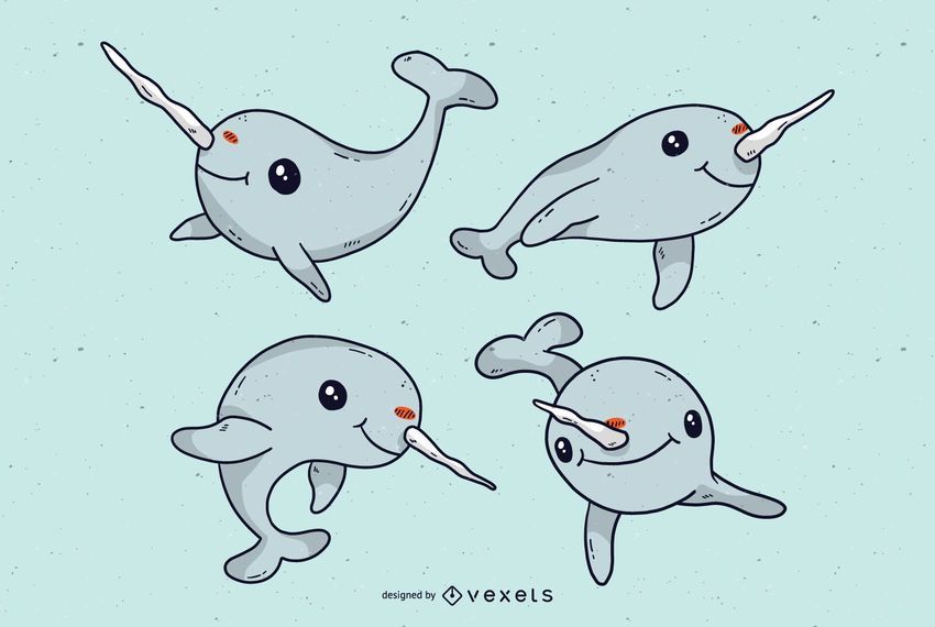 Conjunto de dibujos animados lindo narval Conjunto de dibujos animados lindo narval
