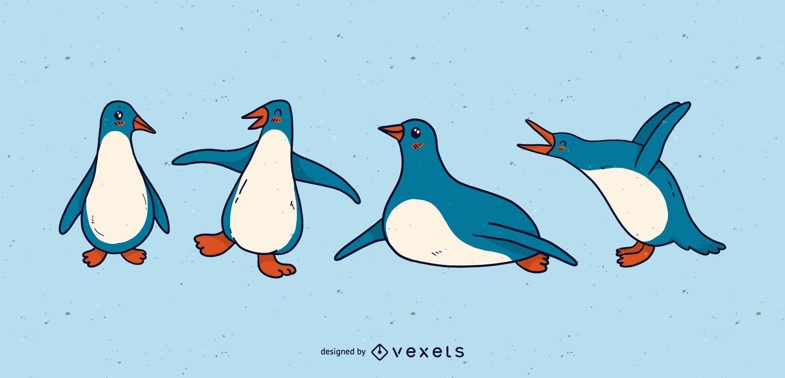 Conjunto de desenho animado de pinguim fofo