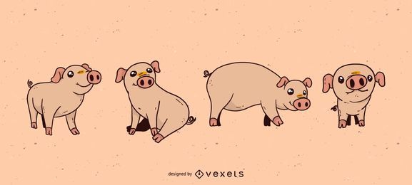 Conjunto de desenho de porco fofo