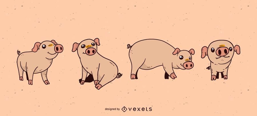 Conjunto de dibujos animados lindo cerdo Conjunto de dibujos animados lindo cerdo