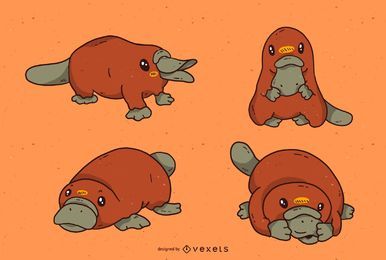 Conjunto de dibujos animados lindo ornitorrinco Conjunto de dibujos animados lindo ornitorrinco