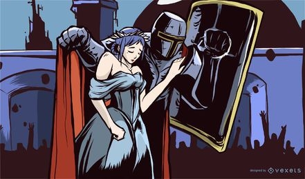 Knight and Princess Illustration Design