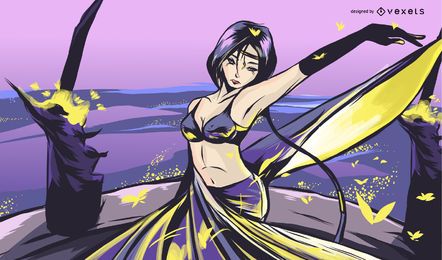 Anime mulher na ilustração roxa Anime mulher na ilustração roxa