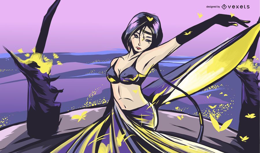 Anime mulher na ilustração roxa Anime mulher na ilustração roxa