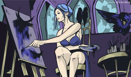 Mujer, pintor, ilustración, diseño Mujer, pintor, ilustración, diseño