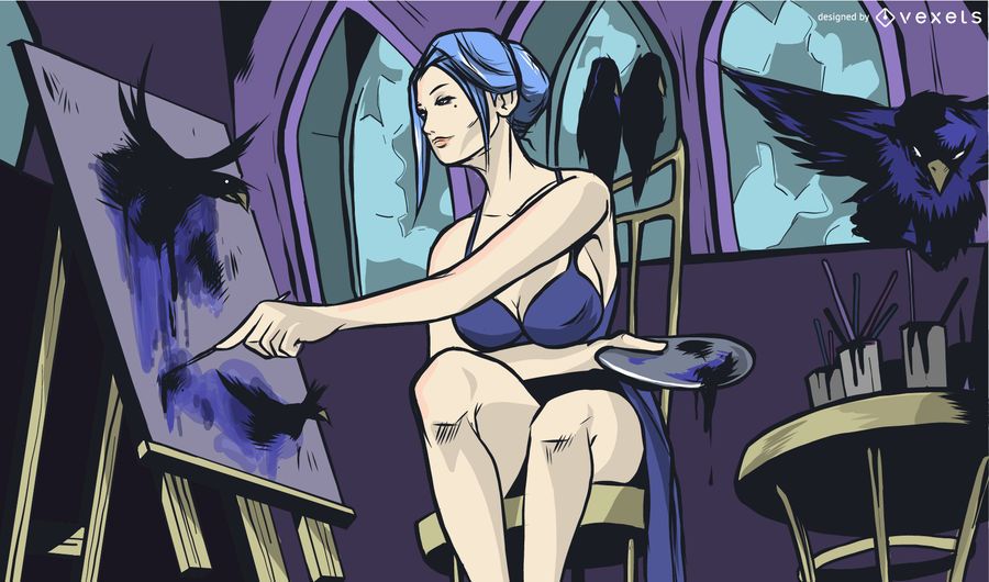 Mulher, pintor, ilustração, desenho Mulher, pintor, ilustração, desenho