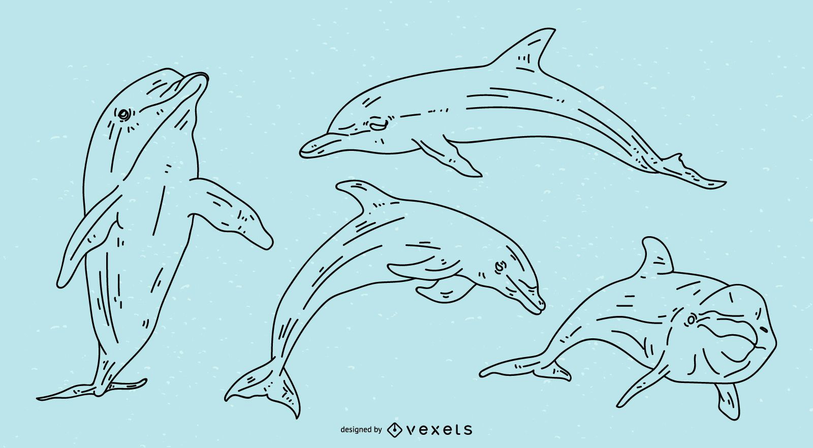 Delfine streicheln Posen Illustrationsset