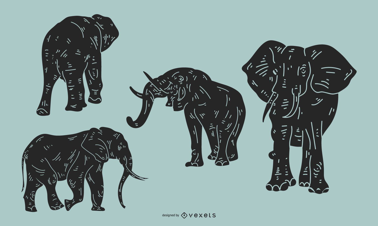 Download Elephant Detailed Silhouette Set - Vector Download