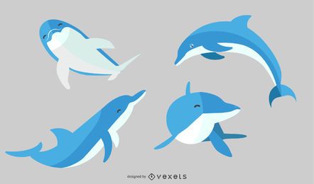 Flat Illustration Dolphin Set Flat Illustration Dolphin Set
