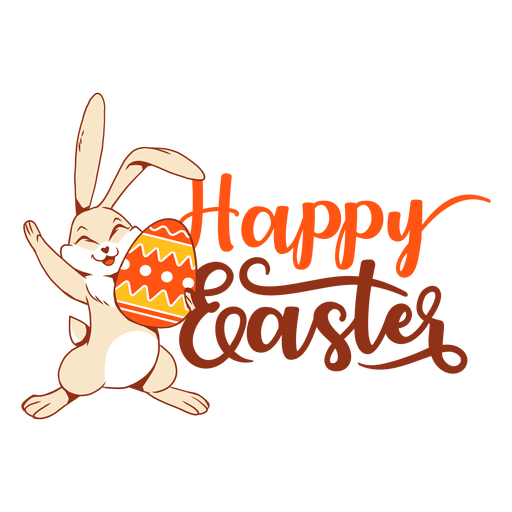 Bunny rabbit happiness easter egg greeting badge PNG Design