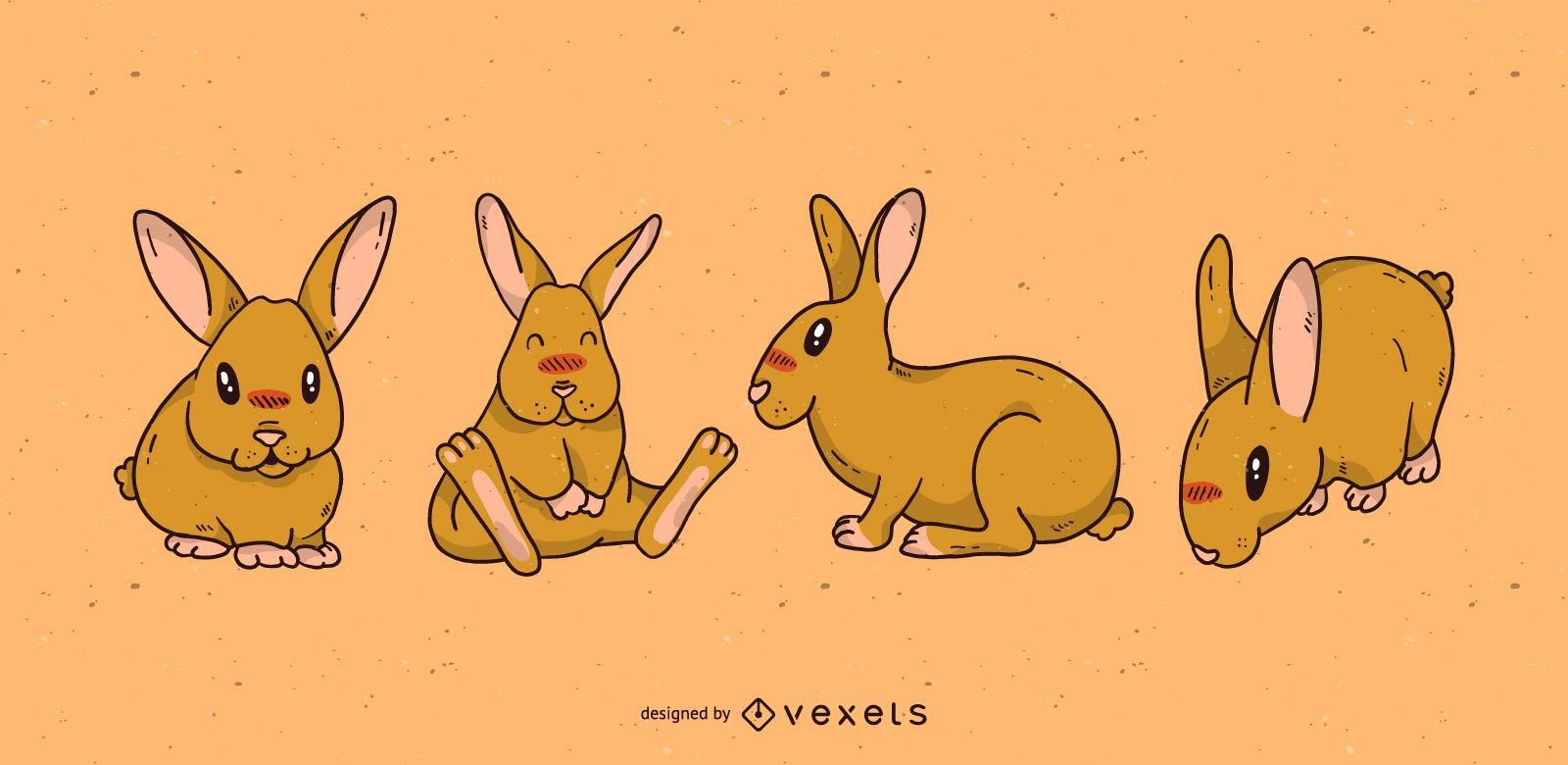 Cute Rabbit Cartoon Set Vector Download 6409