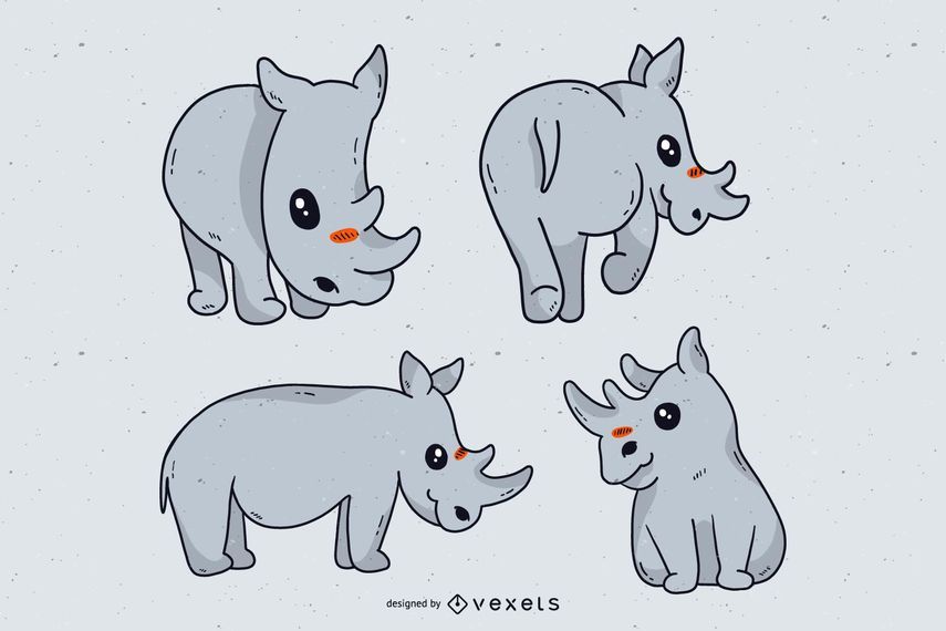 Conjunto de dibujos animados lindo rinoceronte Conjunto de dibujos animados lindo rinoceronte