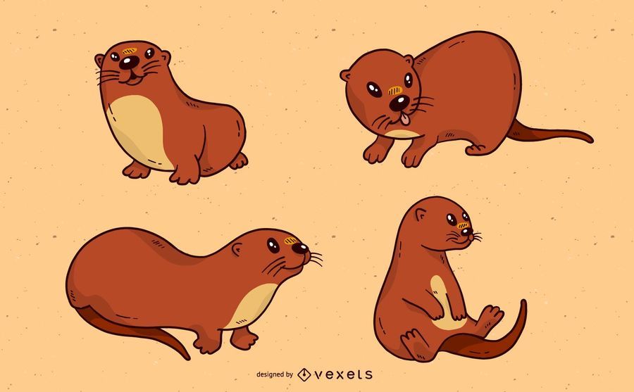 Conjunto bonito dos desenhos animados de lontra de rio Conjunto bonito dos desenhos animados de lontra de rio