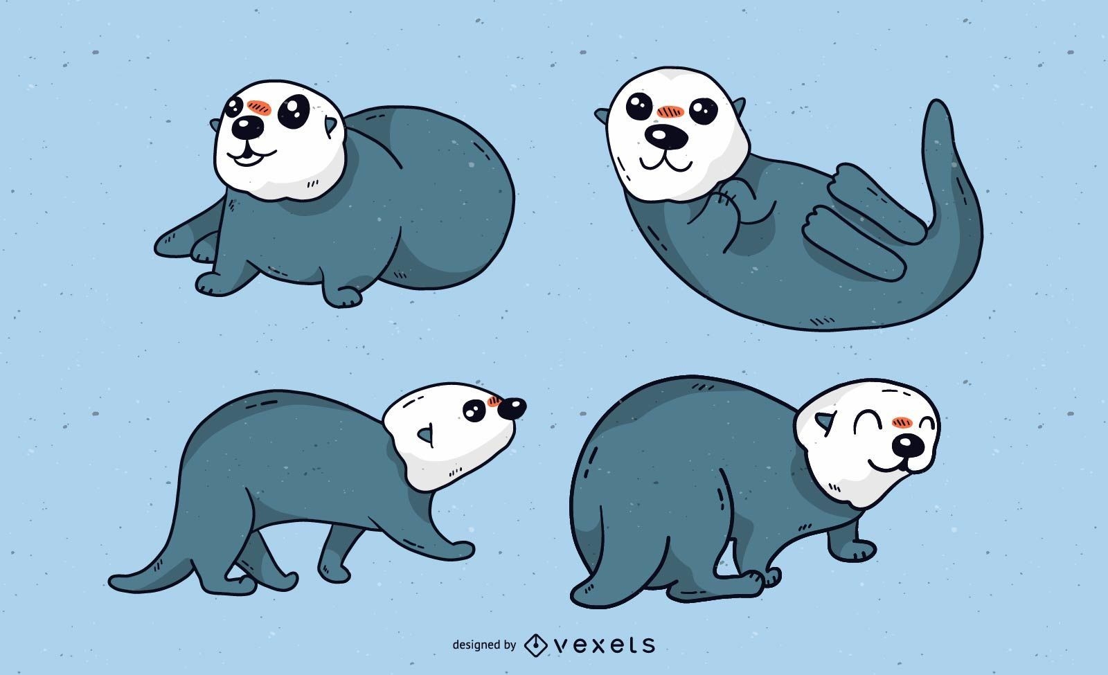 Cute sea otter cartoon set
